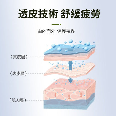 透皮技術，舒緩疲勞，由內而外，保護視界。